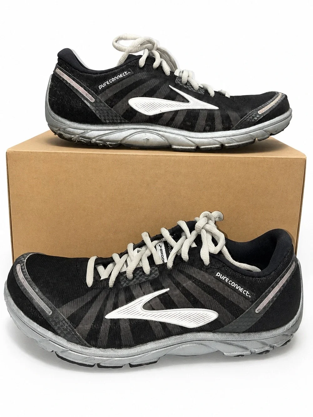 Brooks PureConnect Men’s Size 9 M Black Silver Lightweight Mesh Running Shoes